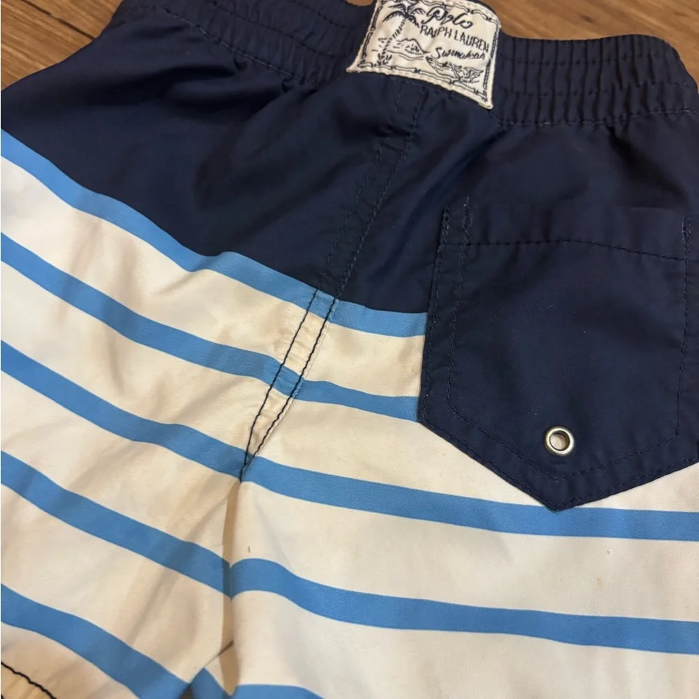 Ralph Lauren Navy,‎ Light Blue & White Striped Swim Shorts